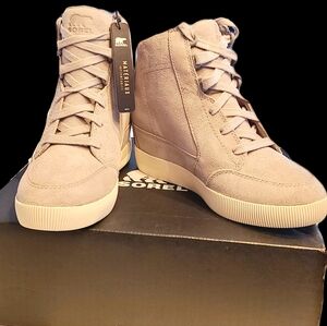 NEW Sorel Women's Out N About Hidden Wedge Sneakers -Light Gray- WATERPROOF